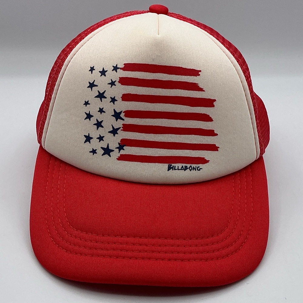 Billabong Red and Cream Flag Trucker Hat